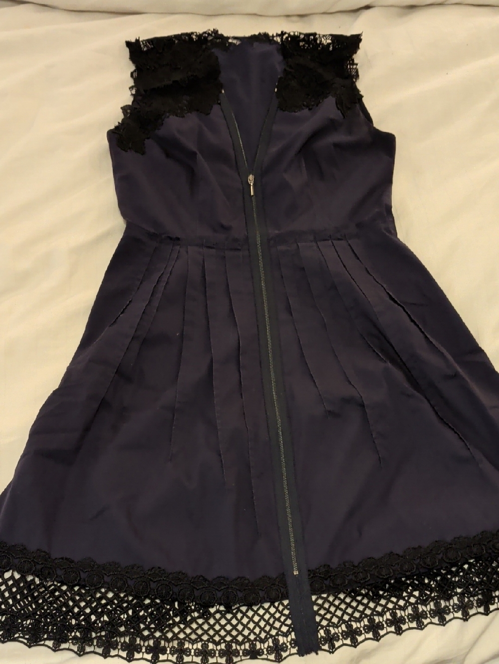 Elie Tahari Navy Dress with Black Lace Trim